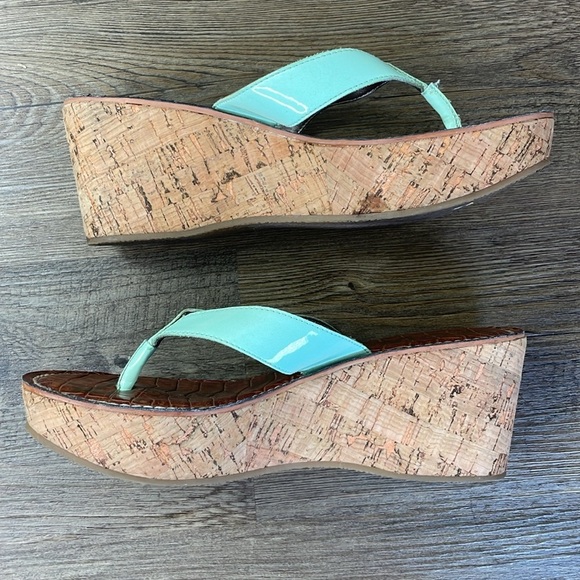 Sam Edelman Women’s Romy Cork Wedge Sandal, Teal and brown, size 7 - Picture 2 of 11